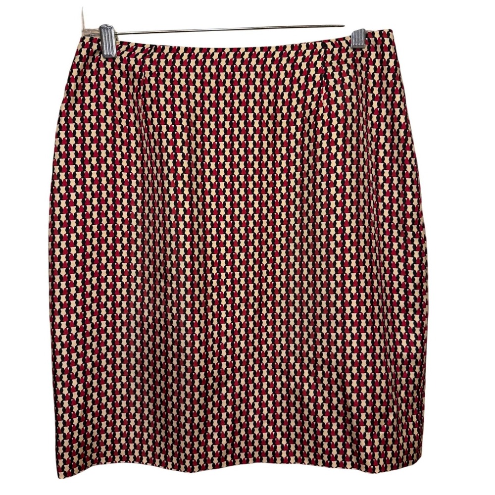 Ann Taylor Silk Skirt Red Black Cream Small Geometric Workwear Professional Chic